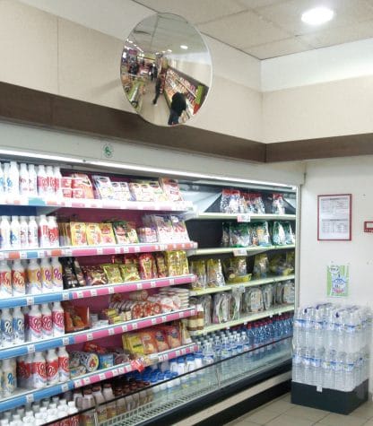 Security surveillance mirror in supermarket