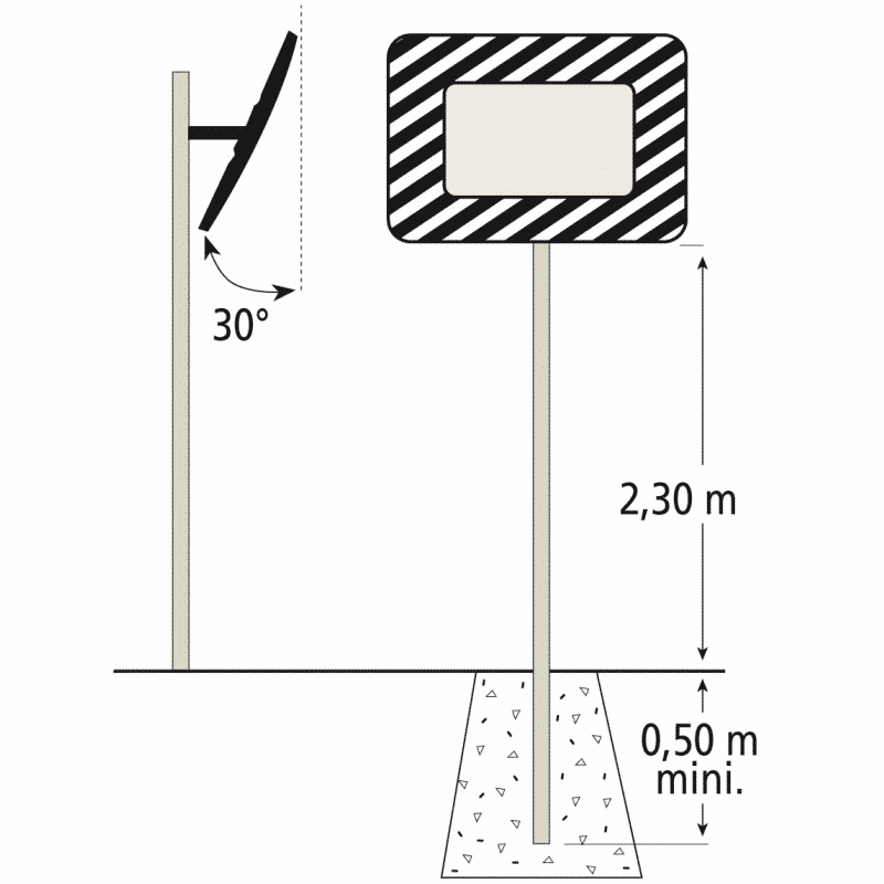 Schéma scellement poteau à miroir extérieur